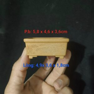 Chậu chữ nhật siêu mini, điêu khắc 2 mặt; khoáng thô nguyên bản (CN103)